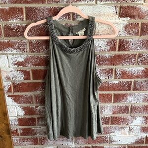 Christian Siriano Army Green Linen Blend Babydoll High Neck Tank Top Sz L Lagen